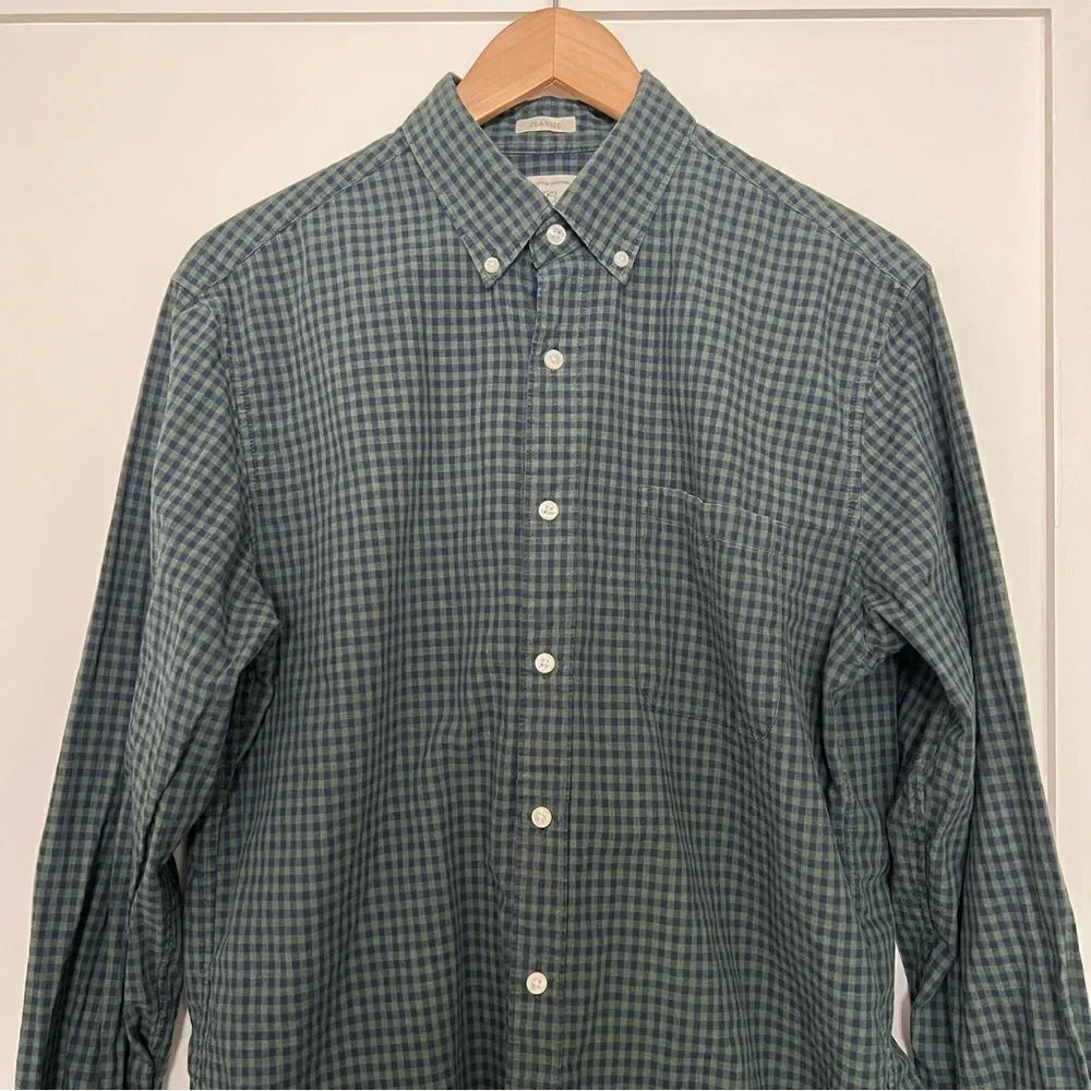 J Crew Shirt Mens Medium Green Blue Button Down Checkered Classic Cotton Preppy